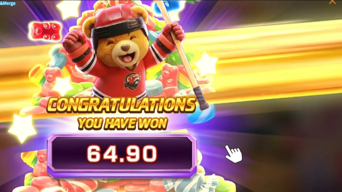 Tampilan visual slot Break Away Candy Link&Merge dengan tema hoki dan permen